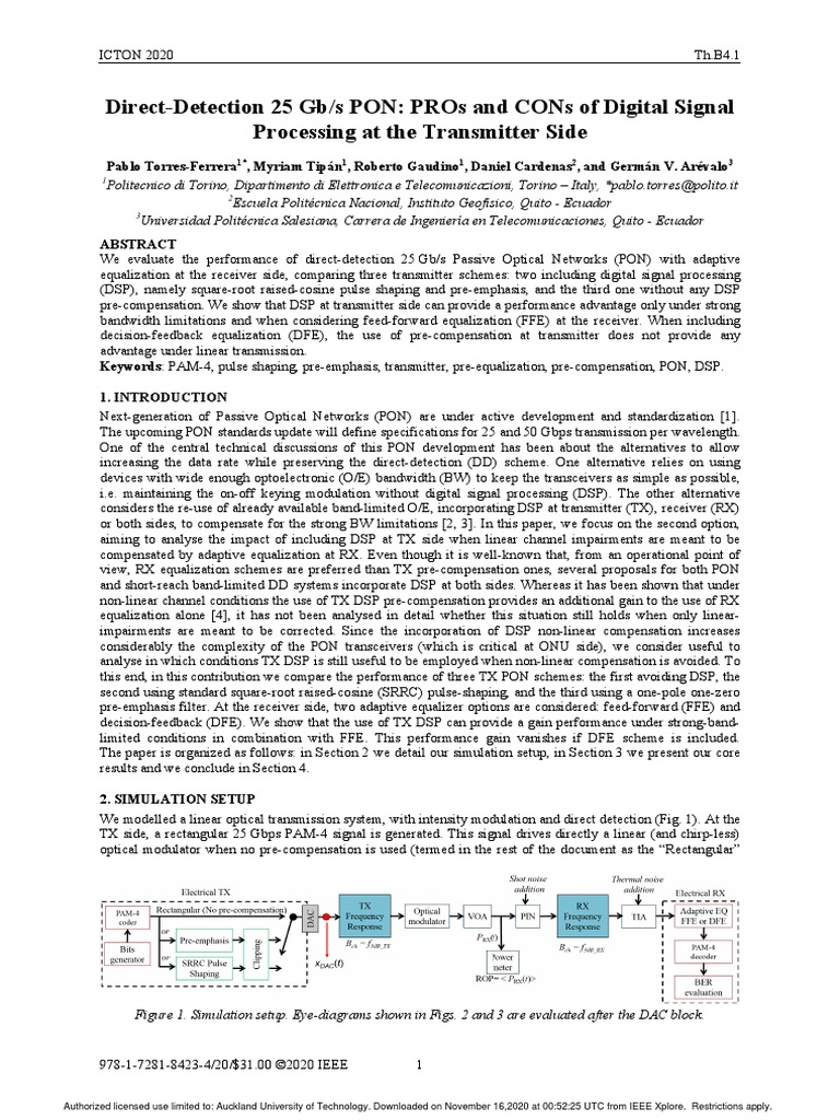 DirectDetection 25 GB/S Pon Pros and Cons of Digital Signal