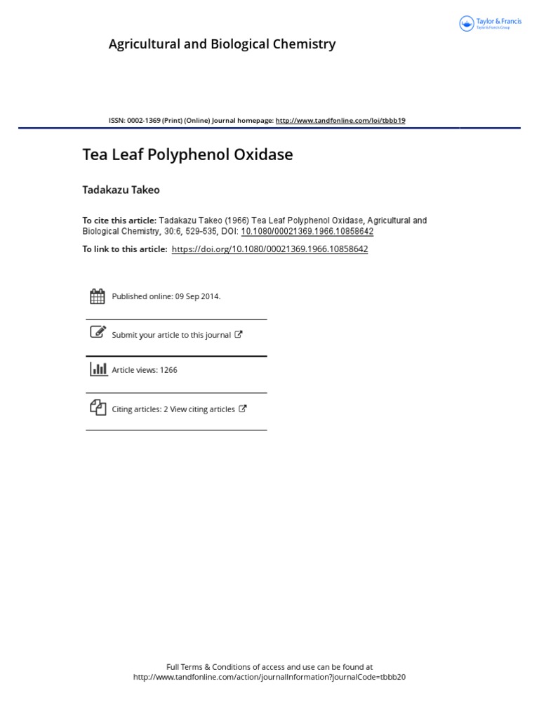 Tea Leaf Polyphenol Oxidase: Agricultural and Biological Chemistry ...