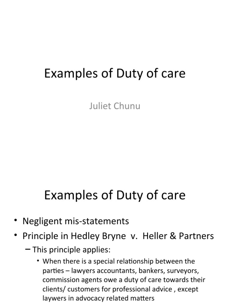 Examples of Duty of Care