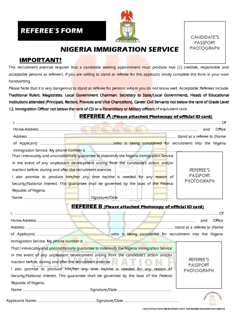 Nigeria Immigration Service: Referee&rsquo;S Form | PDF | Justice 