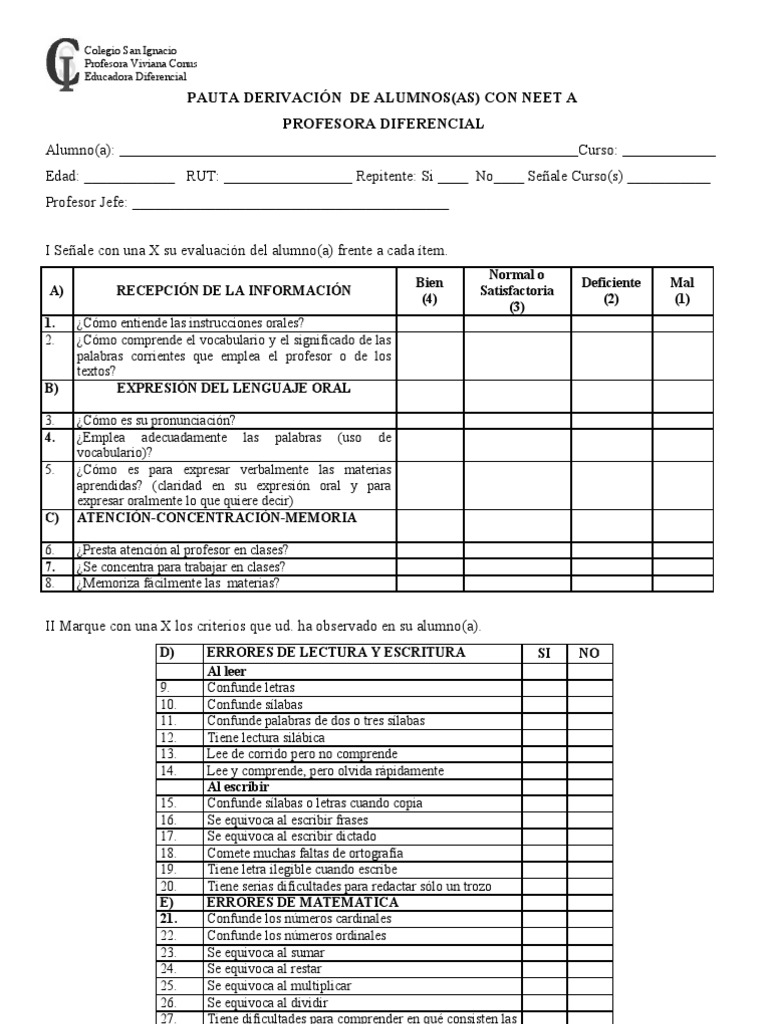 PAUTA DERIVACIÓN DE ALUMNOS  Writing  Linguistics