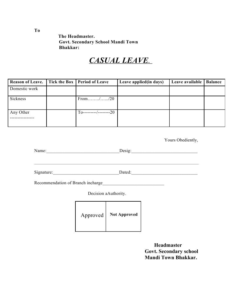 Casual Leave Application Form | PDF