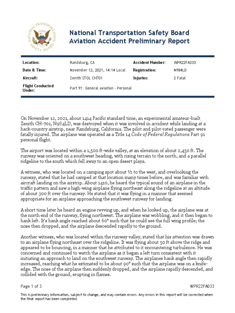 Randsburg Aviation Accident Report | PDF | Airplane | Runway