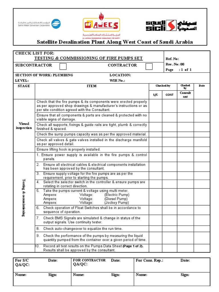 Testing Commissioning For Fire Pump Pdf Pump Equipment