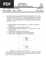 Course: Digital Control (CS416) Sheet No.: 1 Date: 27/10/2021 Due: 3/11/2021 Time: 2 Hours