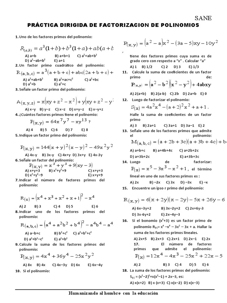 Factorizacion de Polinomios - 3° | PDF | Factorización | Matemáticas ...