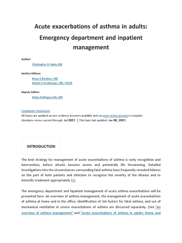 Acute Exacerbations of Asthma in Adults Emergency Department and Inpatient Management