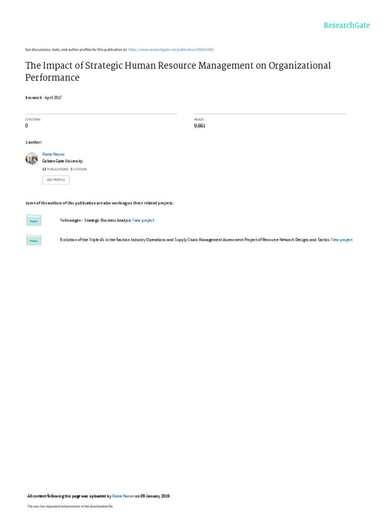 The Impact of Strategic Human Resource Management On Organizational ...