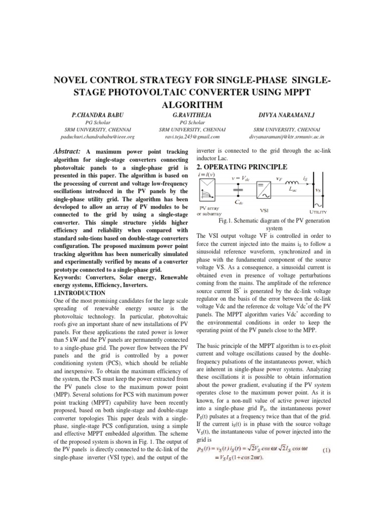 Novel Control Strategy For Single-Phase Single-Stage Photovoltaic ...