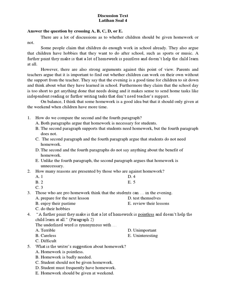 Discussion Text Latihan Soal 4 | PDF | Homework | Behavior Modification