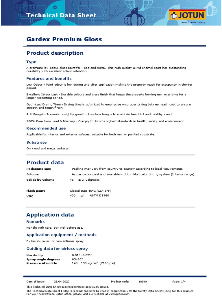 Gardex Premium Gloss: Technical Data Sheet | PDF | Paint | Ventilation ...