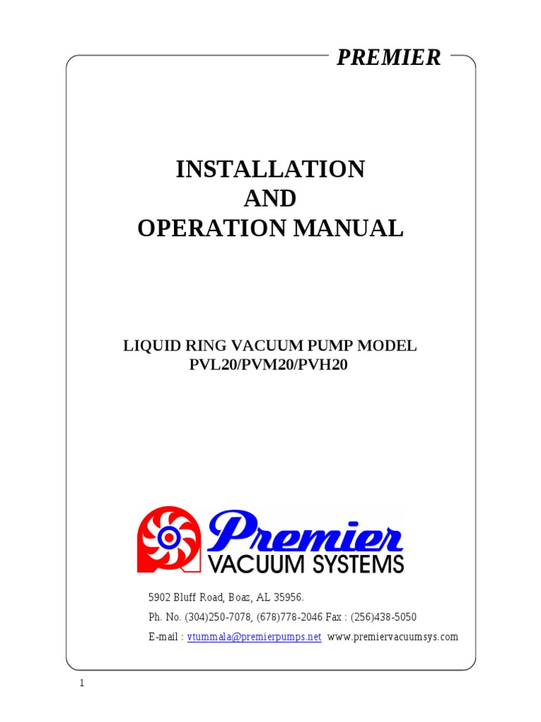 Installation AND Operation Manual: Premier | PDF | Pump | Valve
