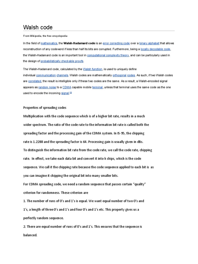 An InDepth Explanation of Spreading Codes Used in CDMA Wireless