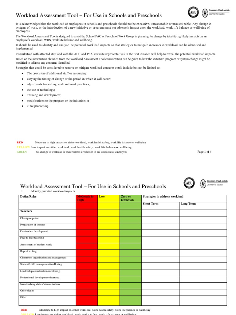 Workload Assessment Tool for Schools | PDF | Workload | Classroom