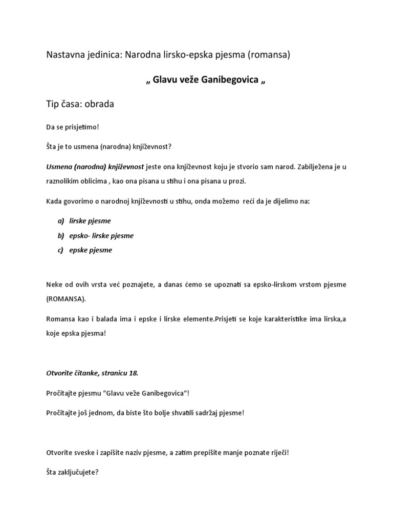 Narodna Lirsko Epska Pjesma Romansa | PDF