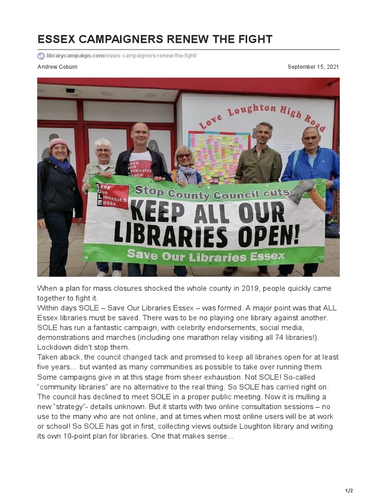 Essex Campaigners Renew The Fight PDF Libraries Public Sphere