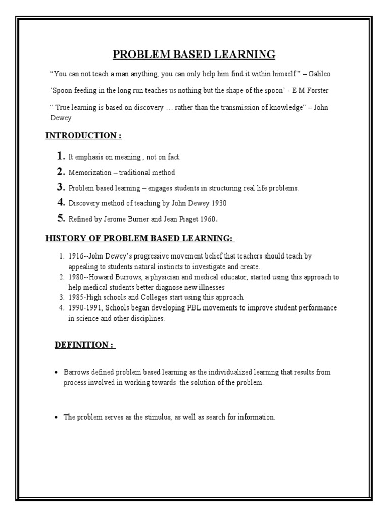 Problem-Based Learning Guide | PDF | Learning | Pedagogy