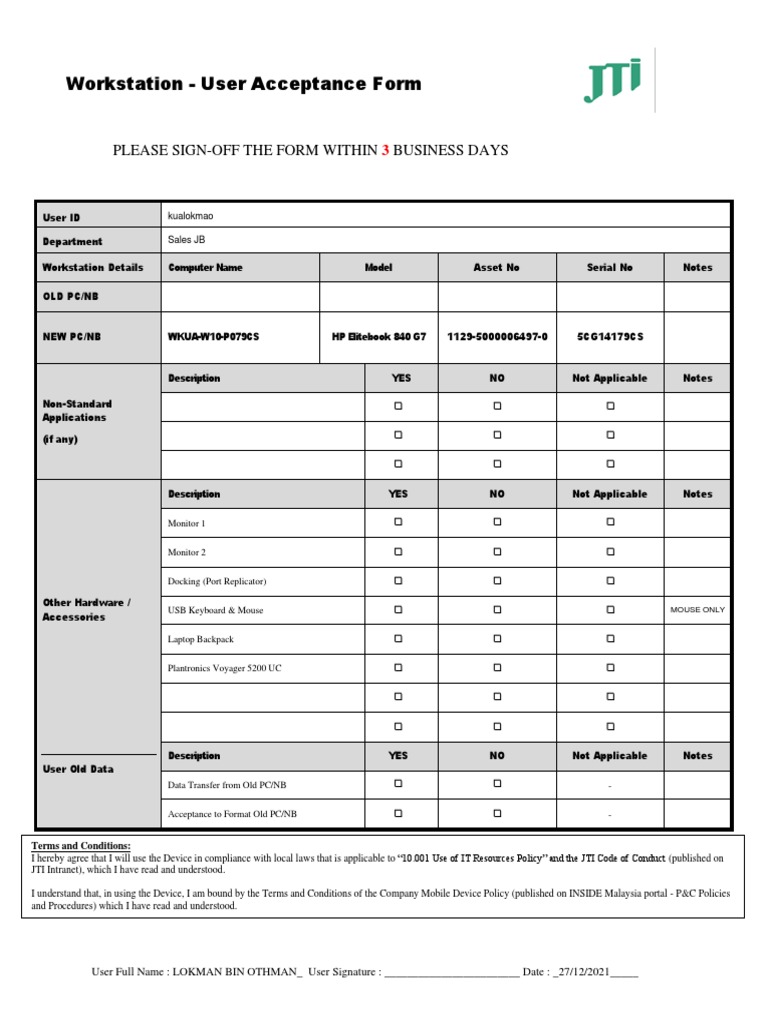 IT Acknowledgment Form for Device Swap | PDF | Personal Computers ...