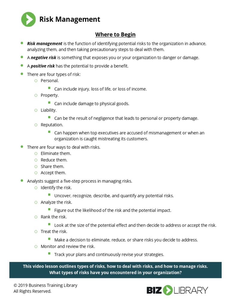 Handout-Risk Management | PDF | Self-Improvement