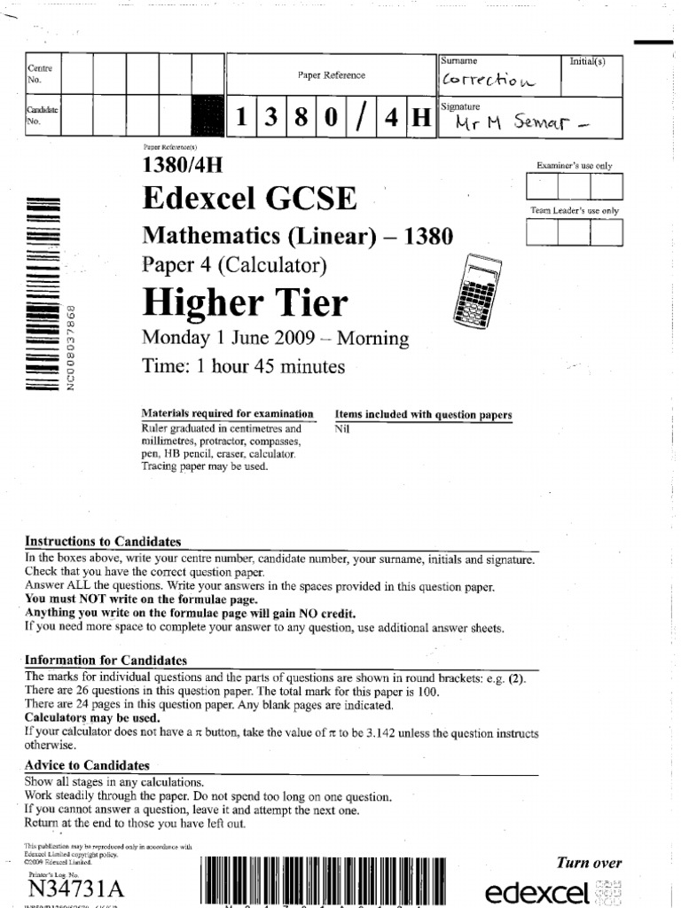 Paper 4 Calc June 09 Detailed Solutions Area Elementary Mathematics