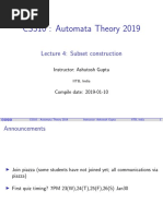 CS310: Automata Theory 2019: Lecture 4: Subset Construction