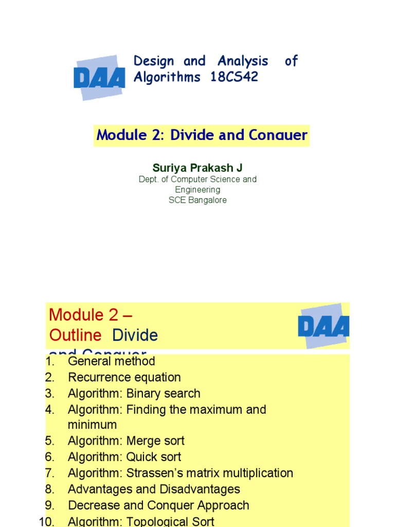 Module 2: Divide and Conquer: Design and Analysis of Algorithms 18CS42 ...