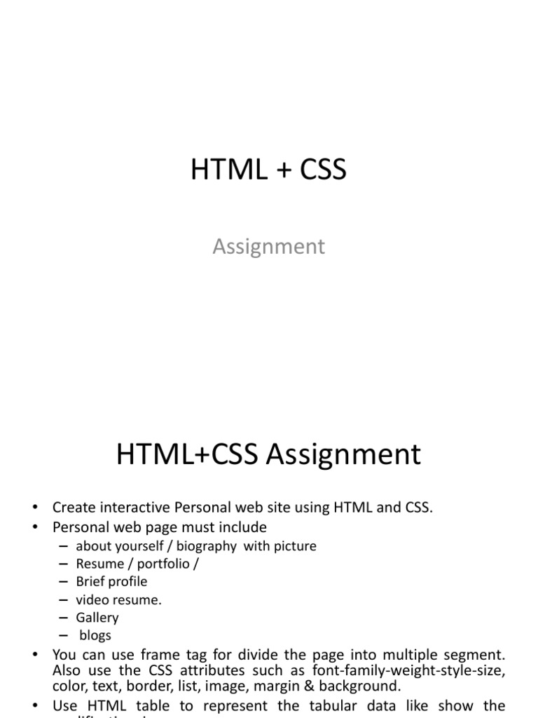 html and css assignment pdf