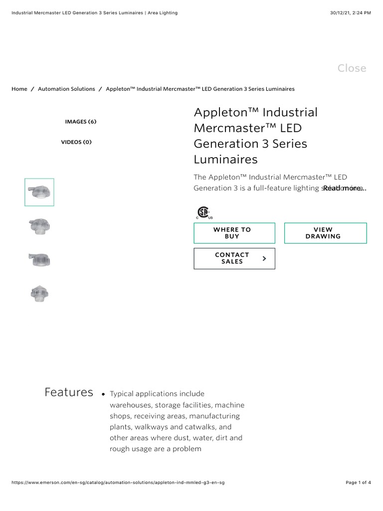 Appleton™ Industrial Mercmaster™ LED Generation 3 Series Luminaires ...