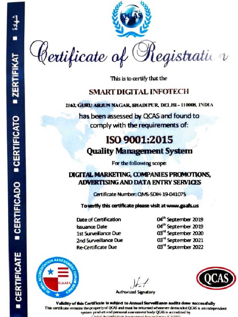 ISO 9001:2015 Certification for Smart Digital Infotech | PDF ...