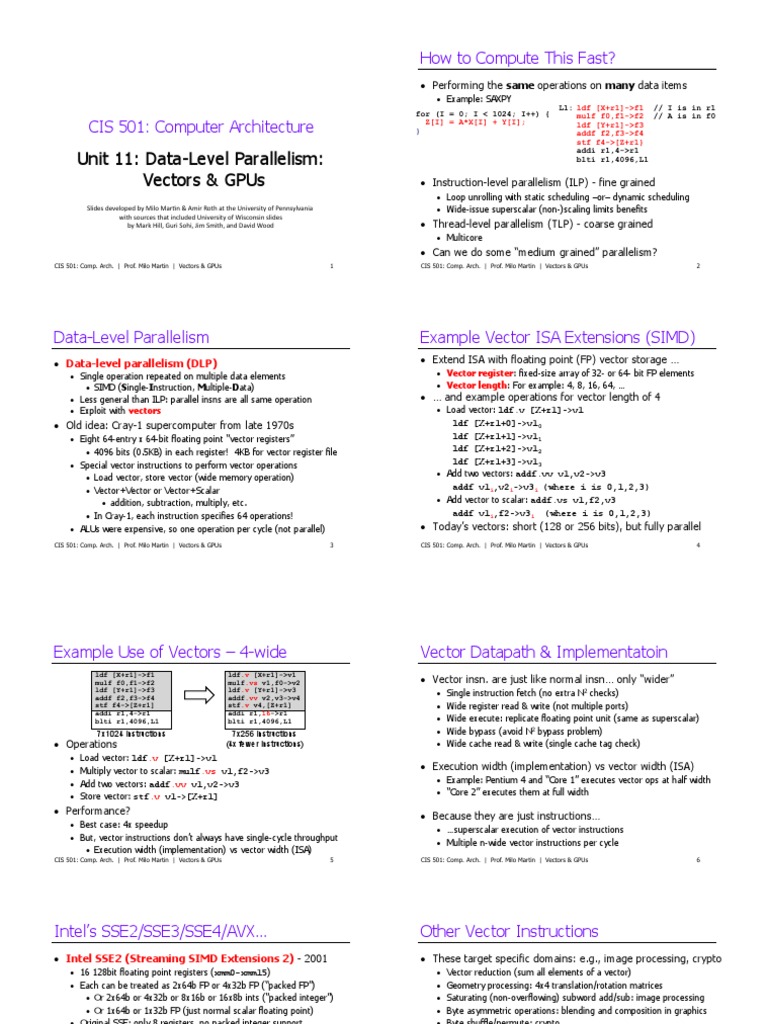 Data Level Parallelism Vector And Gpu Pdf Parallel Computing