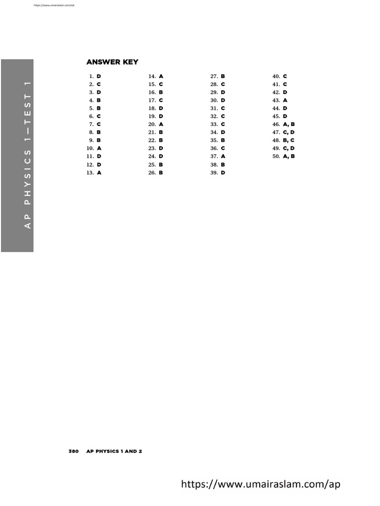 AP Physics 1 Practice Test 1 KEY | Download Free PDF | Collision | Physics