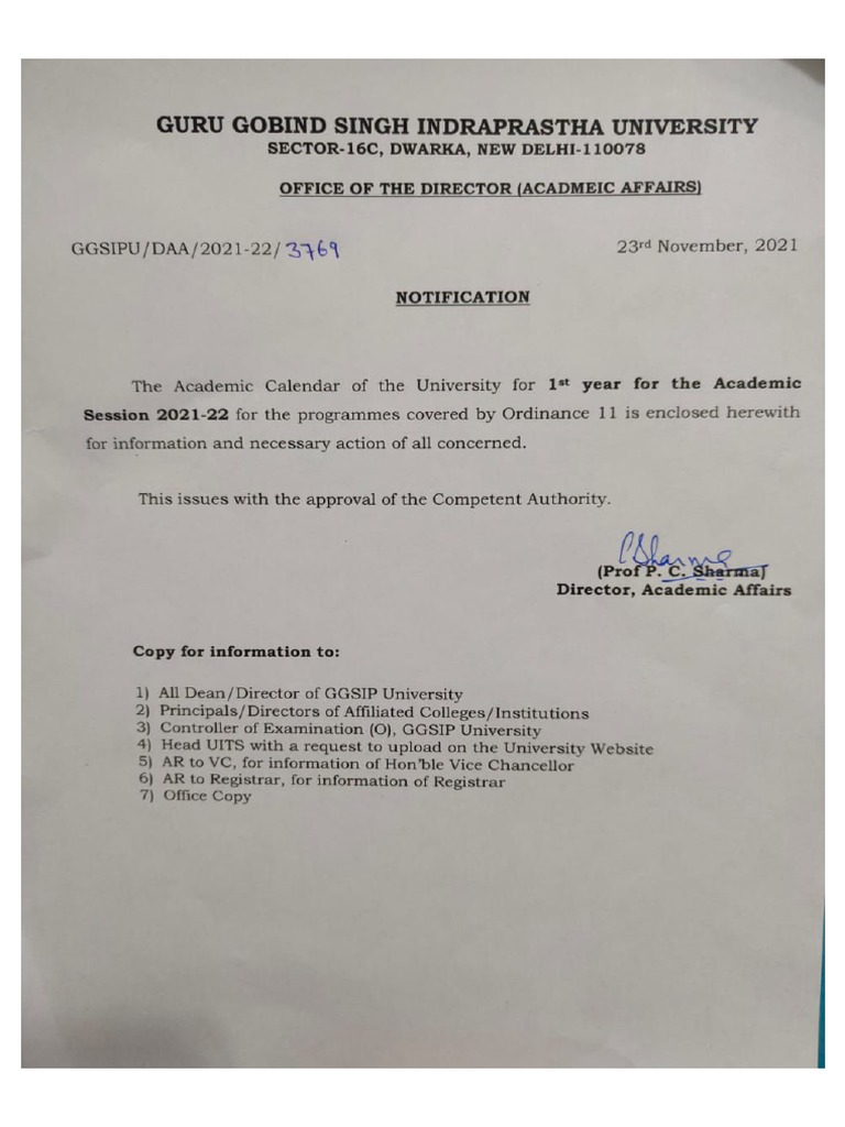 IPU Academic Calendar PDF