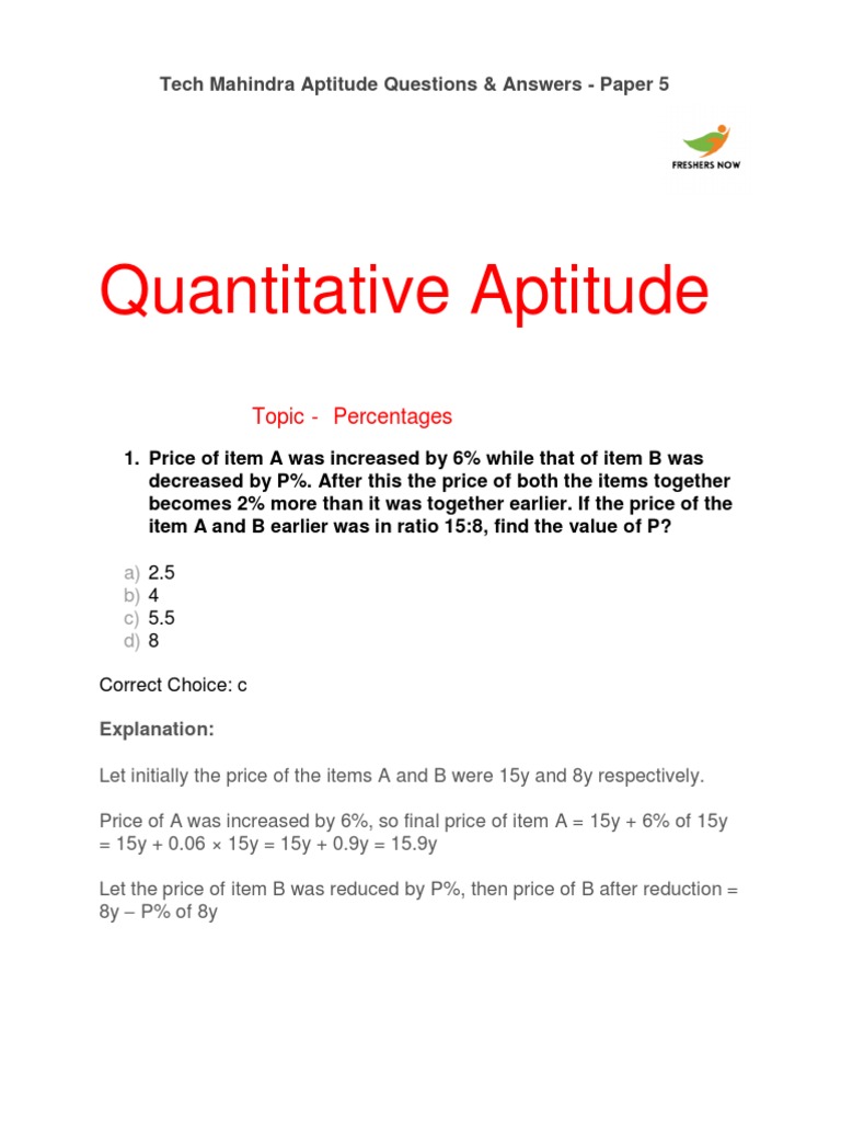 Tech Mahindra Aptitude Test Solutions | PDF | Area | Interest