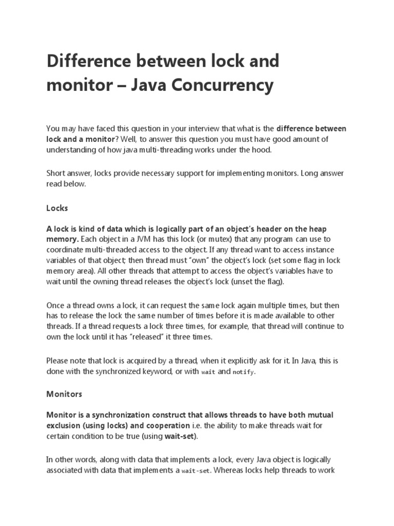 Difference Between Lock and Monitor | PDF | Software Development ...
