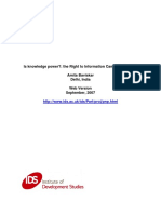 Is Knowledge Power?: The Right To Information Campaign in India Amita Baviskar Delhi, India Web Version September, 2007