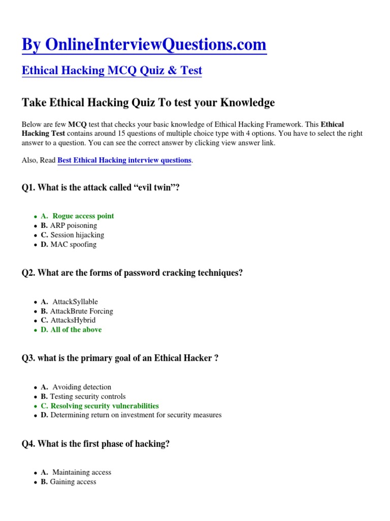 Ethical Hacking Mcq With Answers – XXLRC