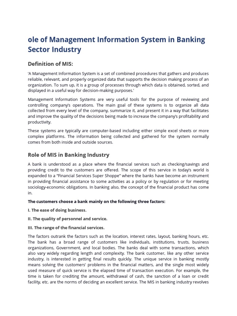 Role of MIS in Banking Operations | PDF | Banks | Management ...
