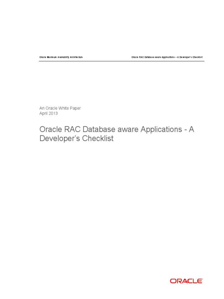 Oracle RAC Database Aware Applications A Developer's Checklist PDF