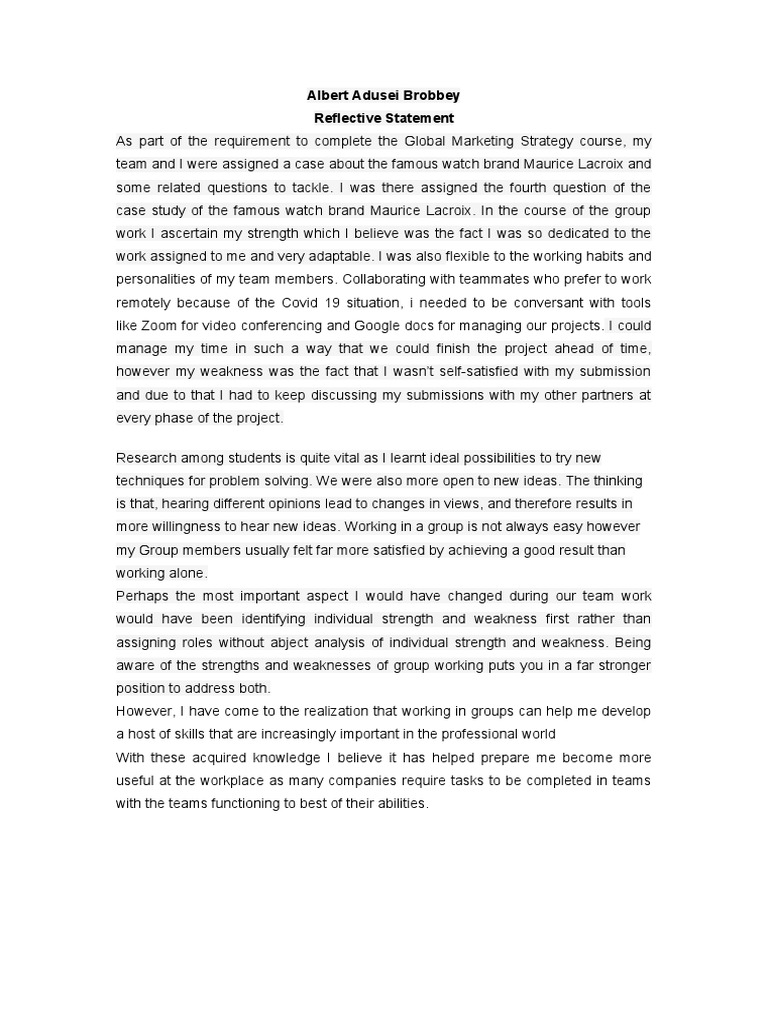 Albert Adusei Brobbey Reflective Statement | PDF