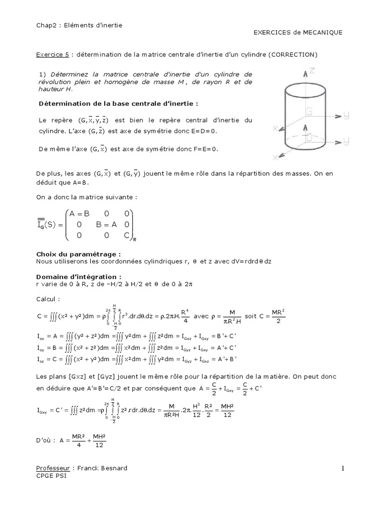 Matrice d'inertie d'un cylindre | PDF | Géométrie euclidienne ...