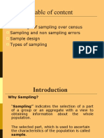 Table of Content: Advantage of Sampling Over Census Sampling and Non Sampling Errors Sample Design Types of Sampling