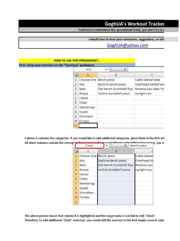 Workout Progress Tracker Spreadsheet | PDF