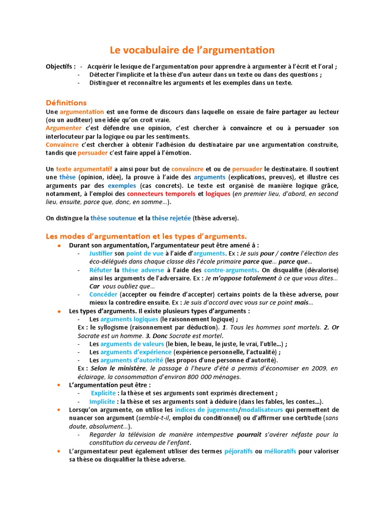 Vocabulaire de l'argumentation | PDF | Argumentation