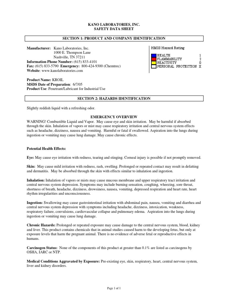 Safety Data Sheet for KROIL Provides Insights into