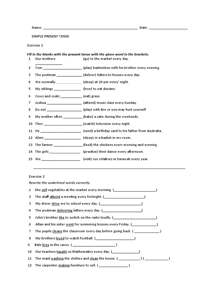 Latihan Simple Present Tense For Yr 6 | PDF | Grammar | Language Mechanics