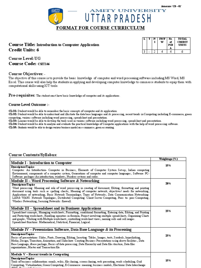 Format For Course Curriculum | PDF | Computer Network | Spreadsheet