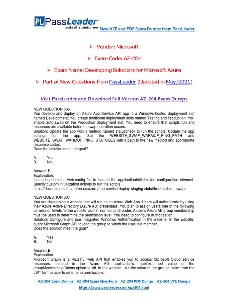 AZ-204 Exam Dumps and Solutions Guide | PDF | Microsoft Azure | Web ...