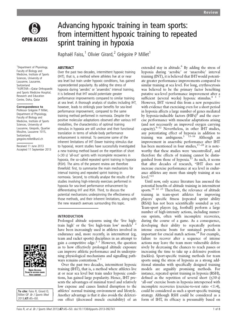 Reviewing the Advances and Limitations of Hypoxic Training Methods for