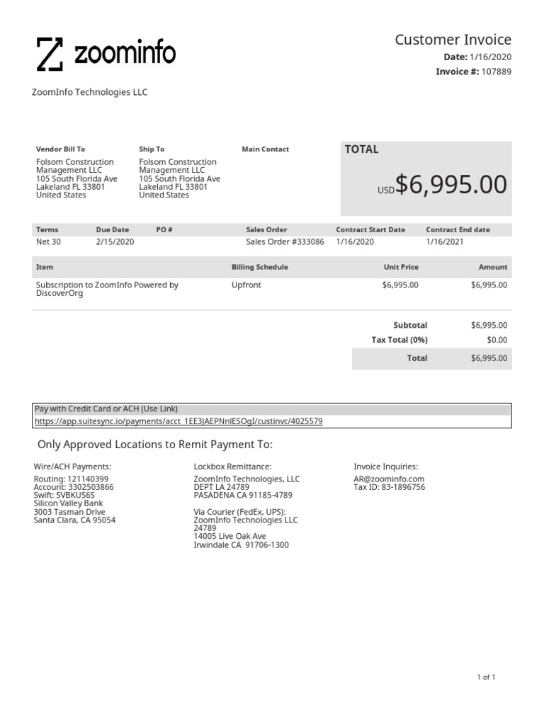 Folsom Construction Management LLC Invoice 107889 | PDF | Invoice | Money