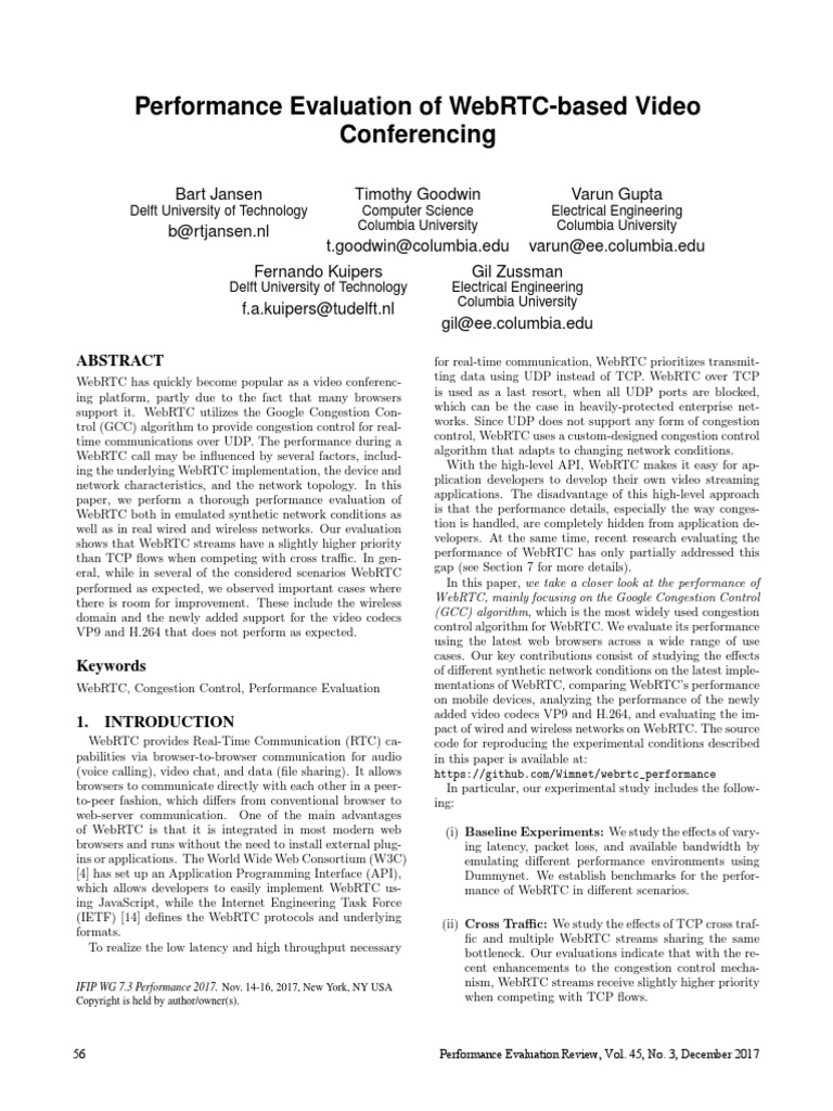 Performance Evaluation of WebRTC-based Video | PDF | Network Congestion ...